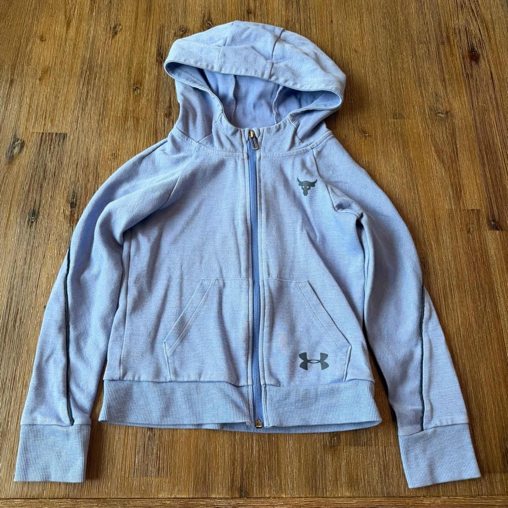 3/20$ Under Armour Project Rock girls thin zip up hoodie size XS